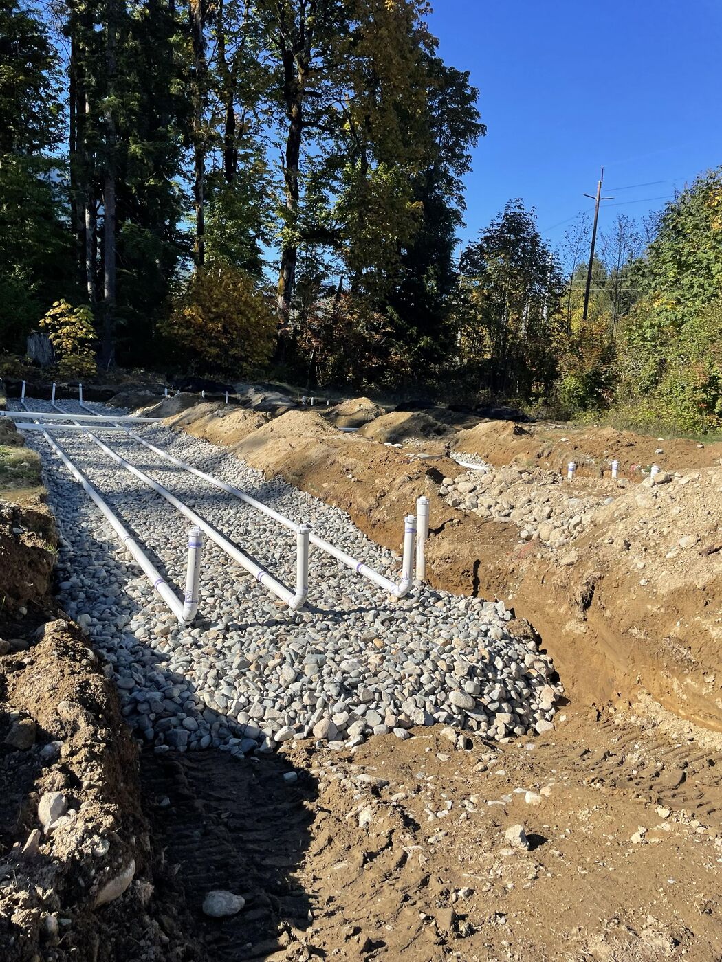 Completed dispersal field trenches ready for cover